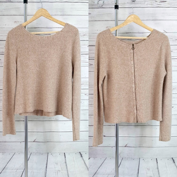 Joie Sweaters - Joie marl brown wool cashmere back zipper sweater